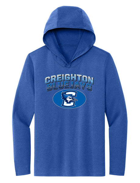 Women's Creighton Bluejays Long Sleeve Hooded Tee Shirt - Full Color Fade Primary Logo Oval