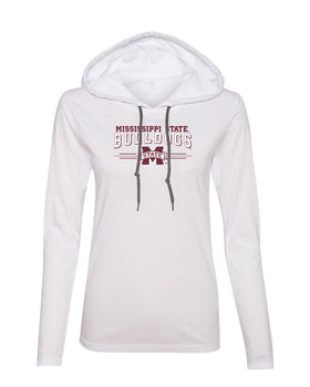 Women's Mississippi State Bulldogs Long Sleeve Hooded Tee Shirt - MSU Bulldogs 3-Stripe