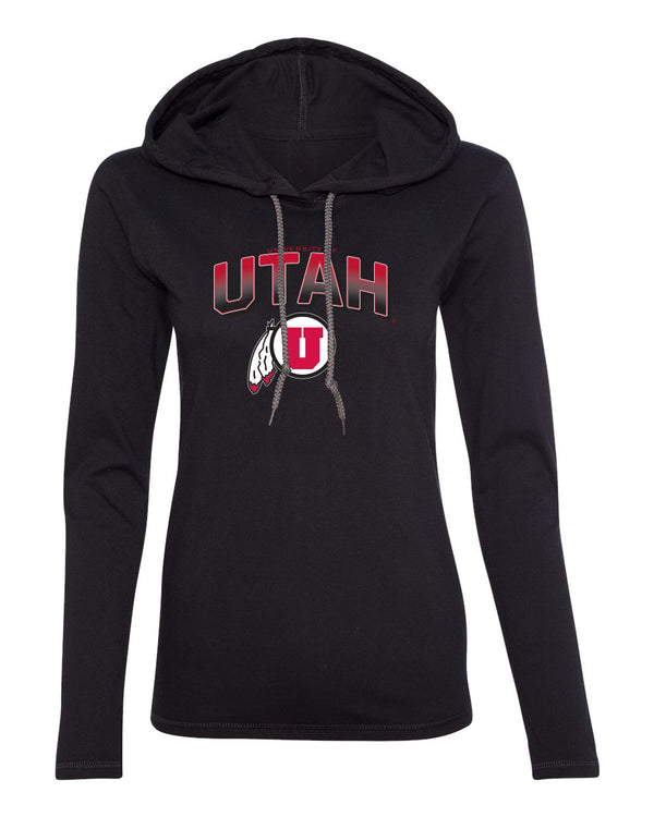 Women's Utah Utes Long Sleeve Hooded Tee Shirt - Full Color Fade Utah Utes Logo