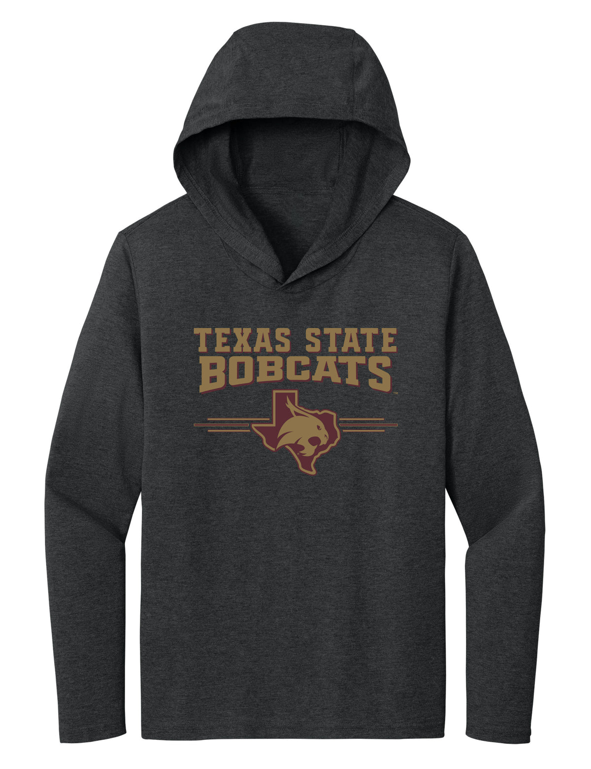 Women's Texas State Bobcats Long Sleeve Hooded Tee Shirt - 3 Stripe State Outline Logo