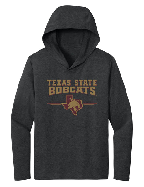 Women's Texas State Bobcats Long Sleeve Hooded Tee Shirt - 3 Stripe State Outline Logo