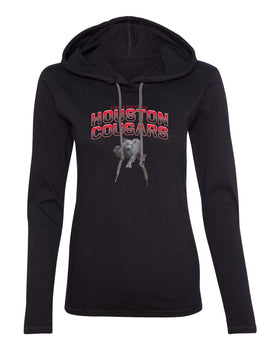 Women's Houston Cougars Long Sleeve Hooded Tee Shirt - Full Color Fade with Cougar