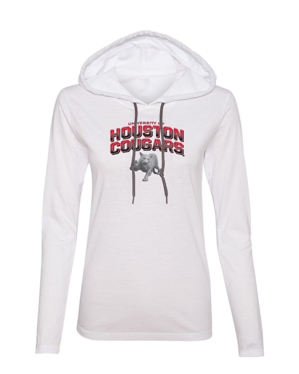 Women's Houston Cougars Long Sleeve Hooded Tee Shirt - Full Color Fade with Cougar