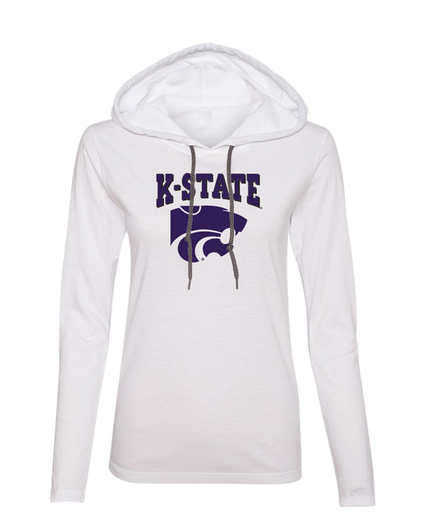 Women's K-State Wildcats Long Sleeve Hooded Tee Shirt - Kansas State Powercat Logo