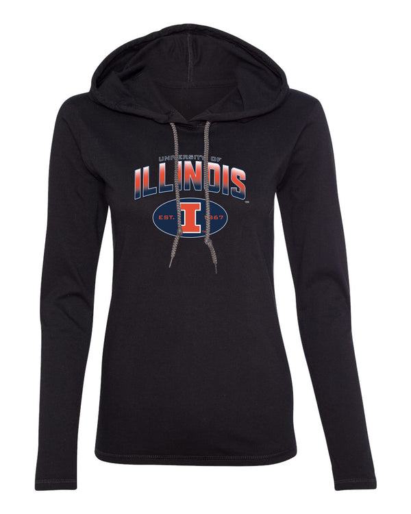 Women's Illinois Fighting Illini Long Sleeve Hooded Tee Shirt - Full Color Fade Illinois Arch