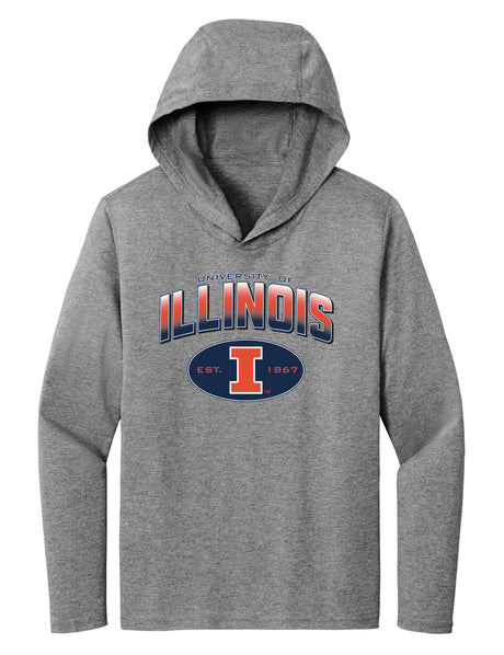 Women's Illinois Fighting Illini Long Sleeve Hooded Tee Shirt - Full Color Fade Illinois Arch