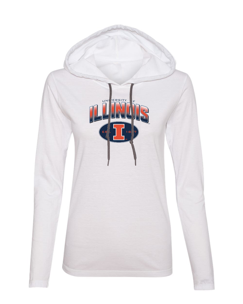 Women's Illinois Fighting Illini Long Sleeve Hooded Tee Shirt - Full Color Fade Illinois Arch