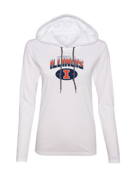 Women's Illinois Fighting Illini Long Sleeve Hooded Tee Shirt - Full Color Fade Illinois Arch