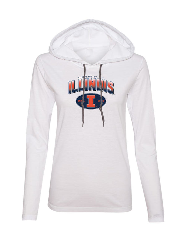 Women's Illinois Fighting Illini Long Sleeve Hooded Tee Shirt - Full Color Fade Illinois Arch