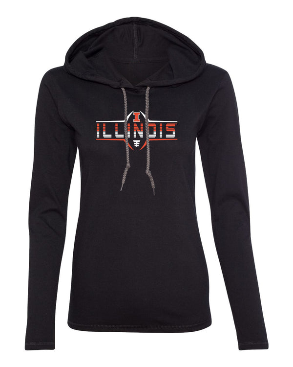 Women's Illinois Fighting Illini Long Sleeve Hooded Tee Shirt - Striped Illinois Football Laces