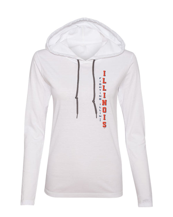 Women's Illinois Fighting Illini Long Sleeve Hooded Tee Shirt - Vertical Illinois Fighting Illini