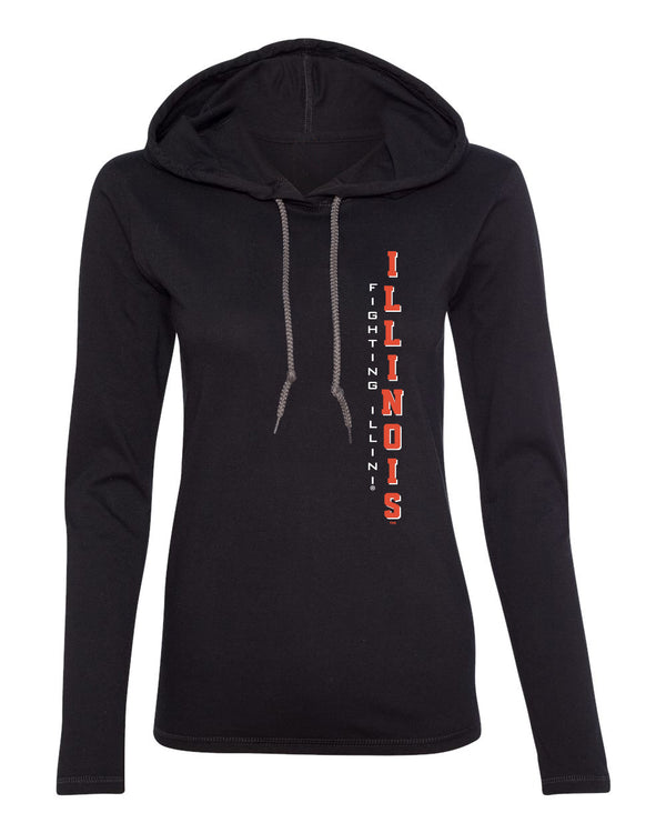 Women's Illinois Fighting Illini Long Sleeve Hooded Tee Shirt - Vertical Illinois Fighting Illini