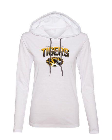 Women's Missouri Tigers Long Sleeve Hooded Tee Shirt - Full Color Fade Tigers Logo