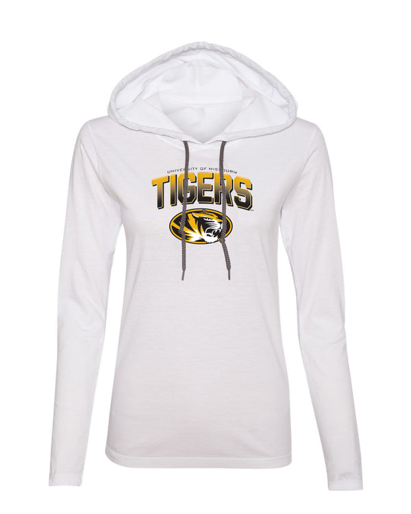 Women's Missouri Tigers Long Sleeve Hooded Tee Shirt - Full Color Fade Tigers Logo