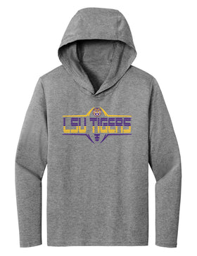 Women's LSU Tigers Long Sleeve Hooded Tee Shirt - Striped Tigers Football Laces