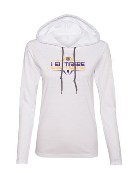 Women's LSU Tigers Long Sleeve Hooded Tee Shirt - Striped Tigers Football Laces