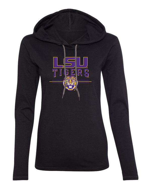 Women's LSU Tigers Long Sleeve Hooded Tee Shirt - LSU Tigers 3-Stripe