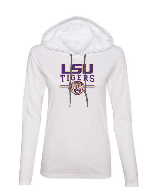 Women's LSU Tigers Long Sleeve Hooded Tee Shirt - LSU Tigers 3-Stripe