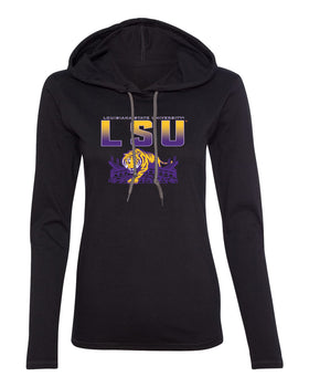 Women's LSU Tigers Long Sleeve Hooded Tee Shirt - LSU Tiger Stadium Full Color Fade