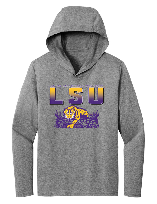 Women's LSU Tigers Long Sleeve Hooded Tee Shirt - LSU Tiger Stadium Full Color Fade