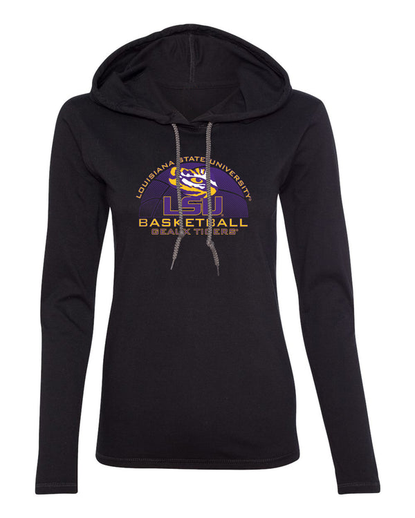 Women's LSU Tigers Long Sleeve Hooded Tee Shirt - LSU Basketball Geaux Tigers