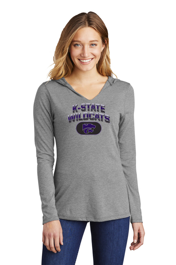 Women's K-State Wildcats Long Sleeve Hooded Tee Shirt - Full Color K-State Wildcats Fade