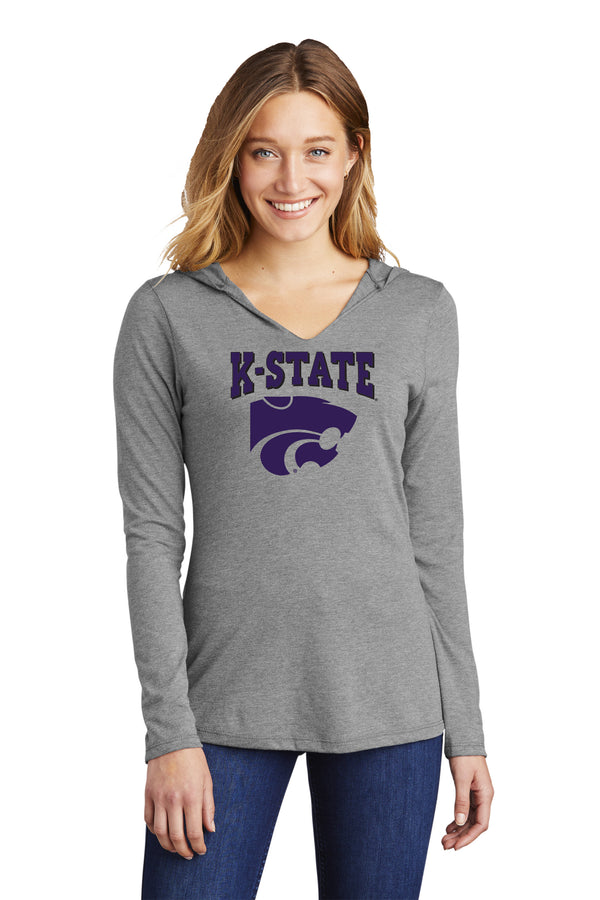 Women's K-State Wildcats Long Sleeve Hooded Tee Shirt - Kansas State Powercat Logo