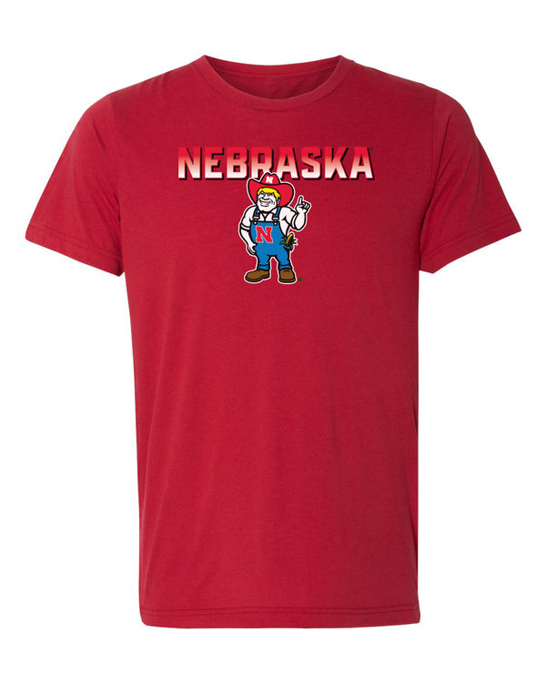 Women's Nebraska Huskers Premium Tri-Blend Tee Shirt - Full Color Nebraska Fade with Herbie Husker