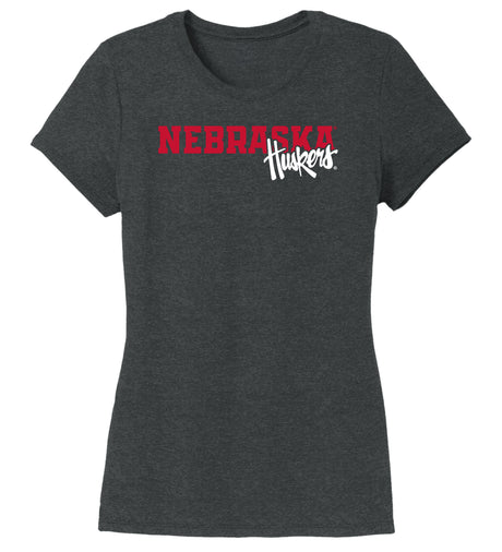 Women's Nebraska Huskers Premium Tri-Blend Tee Shirt - Script Huskers Overlap Nebraska