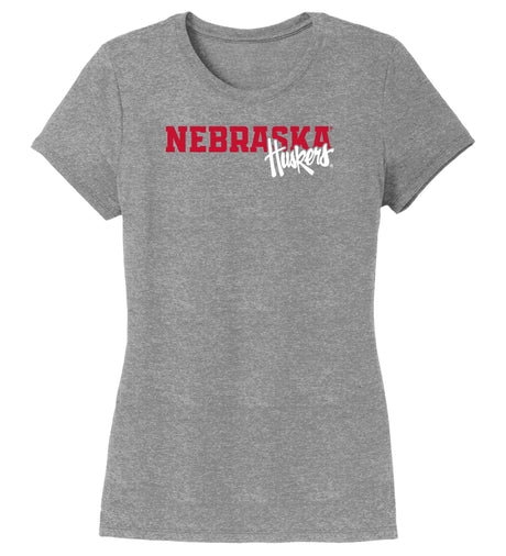 Women's Nebraska Huskers Premium Tri-Blend Tee Shirt - Script Huskers Overlap Nebraska