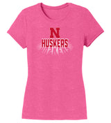 Women's Nebraska Huskers Premium Tri-Blend Tee Shirt - 3D Huskers Spotlight Shadow