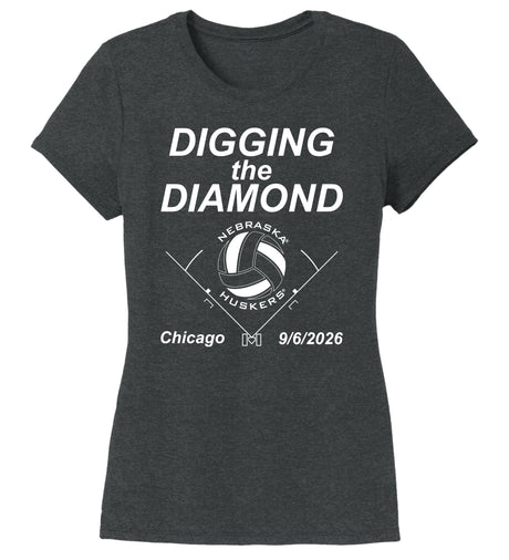 Women's Nebraska Huskers Premium Tri-Blend Tee Shirt - Nebraska Volleyball Digging the Diamond