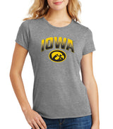 Women's Iowa Hawkeyes Premium Tri-Blend Tee Shirt - Full Color IOWA Fade Tigerhawk Oval