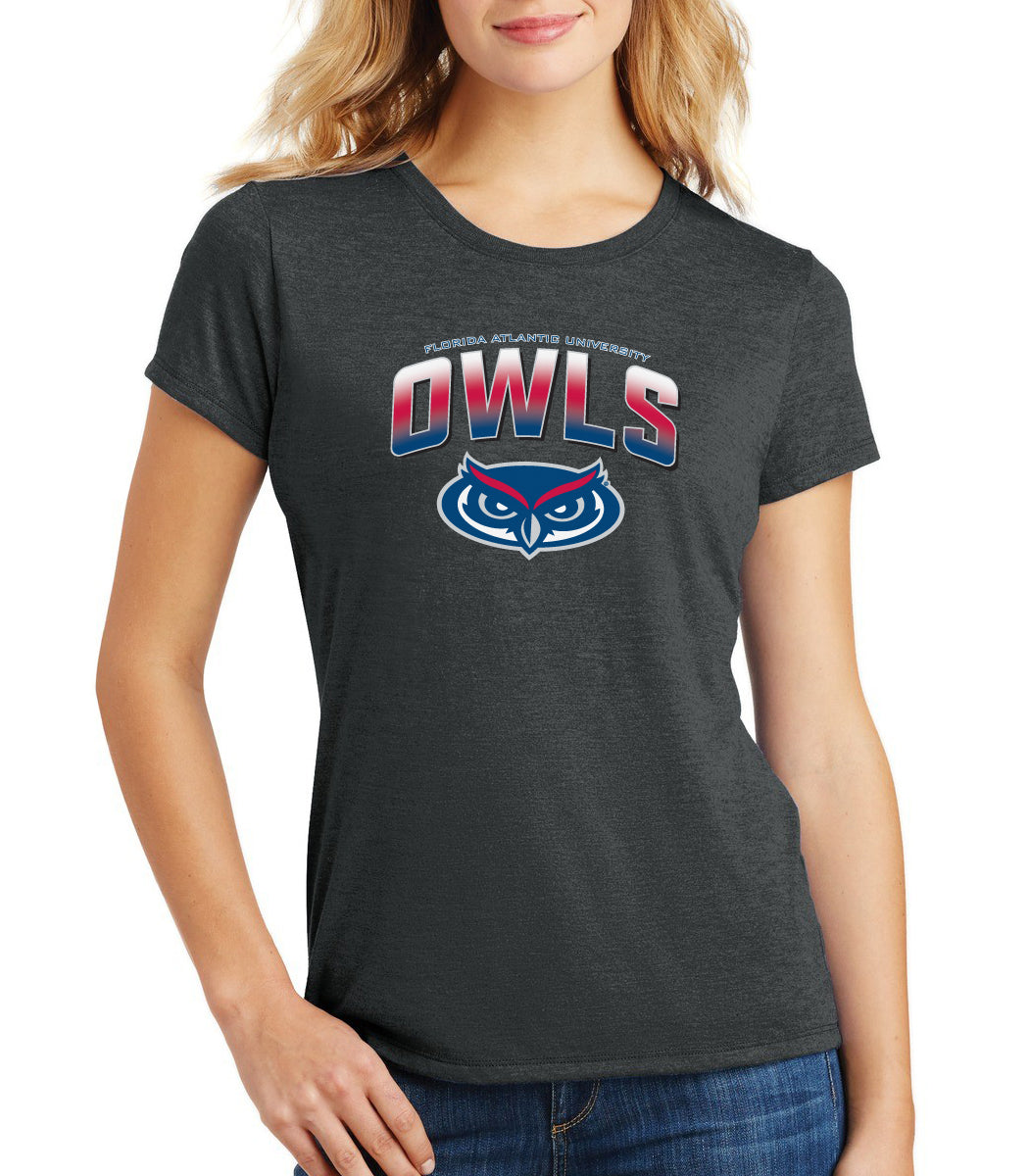 Women's Florida Atlantic Owls Premium Tri-Blend Tee Shirt - FAU Full Color OWLS Fade