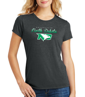 Women's North Dakota Fighting Hawks Premium Tri-Blend Tee Shirt - Full Color Script Fade Primary Logo