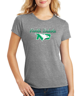 Women's North Dakota Fighting Hawks Premium Tri-Blend Tee Shirt - Full Color Script Fade Primary Logo