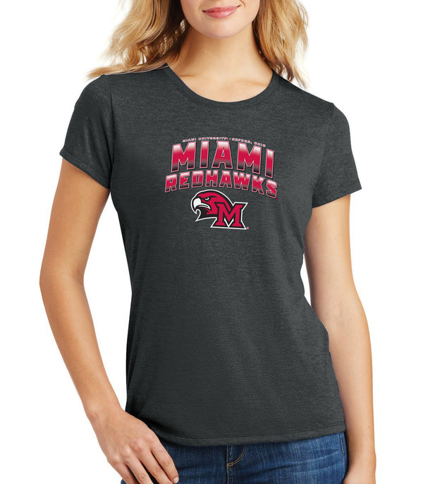 Women's Miami University RedHawks Premium Tri-Blend Tee Shirt - Miami RedHawks Full Color Fade Hawk M Logo