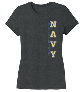 Women's Navy Midshipmen Premium Tri-Blend Tee Shirt - USNA Vertical Navy