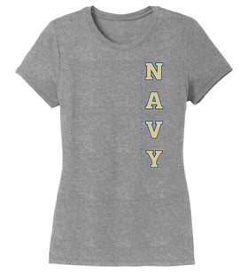 Women's Navy Midshipmen Premium Tri-Blend Tee Shirt - USNA Vertical Navy