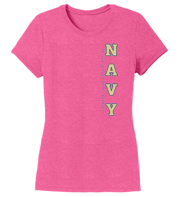 Women's Navy Midshipmen Premium Tri-Blend Tee Shirt - USNA Vertical Navy