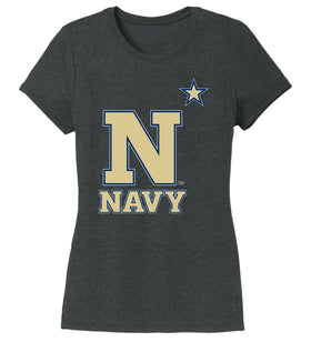 Women's Navy Midshipmen Premium Tri-Blend Tee Shirt - US Naval Academy Star Logo