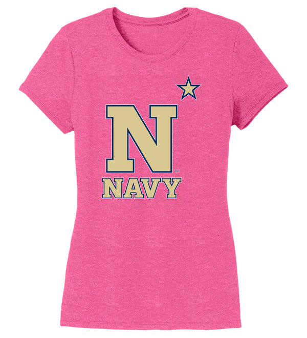 Women's Navy Midshipmen Premium Tri-Blend Tee Shirt - US Naval Academy Star Logo