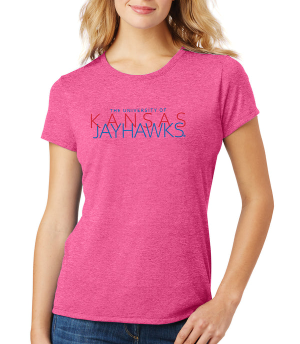 Women's Kansas Jayhawks Premium Tri-Blend Tee Shirt - Overlapping University of Kansas Jayhawks