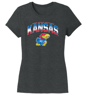 Women's Kansas Jayhawks Premium Tri-Blend Tee Shirt - Full Color Fade Kansas Logo