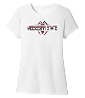 Women's Mississippi State Bulldogs Premium Tri-Blend Tee Shirt - Striped MSU Bulldogs Football Laces