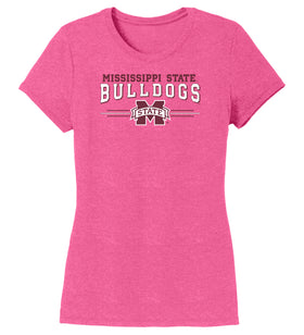 Women's Mississippi State Bulldogs Premium Tri-Blend Tee Shirt - MSU Bulldogs 3-Stripe