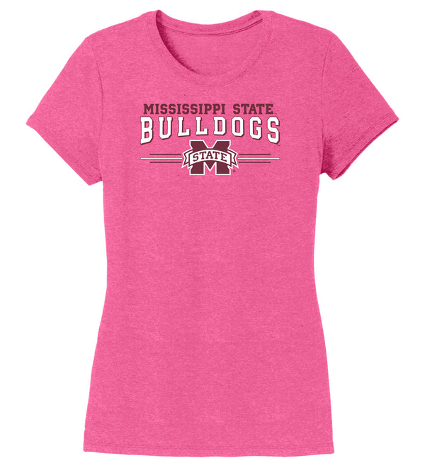 Women's Mississippi State Bulldogs Premium Tri-Blend Tee Shirt - MSU Bulldogs 3-Stripe