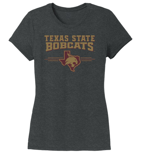 Women's Texas State Bobcats Premium Tri-Blend Tee Shirt - 3 Stripe State Outline Logo