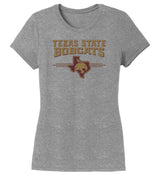 Women's Texas State Bobcats Premium Tri-Blend Tee Shirt - 3 Stripe State Outline Logo