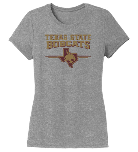 Women's Texas State Bobcats Premium Tri-Blend Tee Shirt - 3 Stripe State Outline Logo